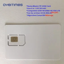 4G Programmable Blank SIM Card GSM WCDMA LTE 2FF/3FF/4FF /w COS ICCID IMSI OPC