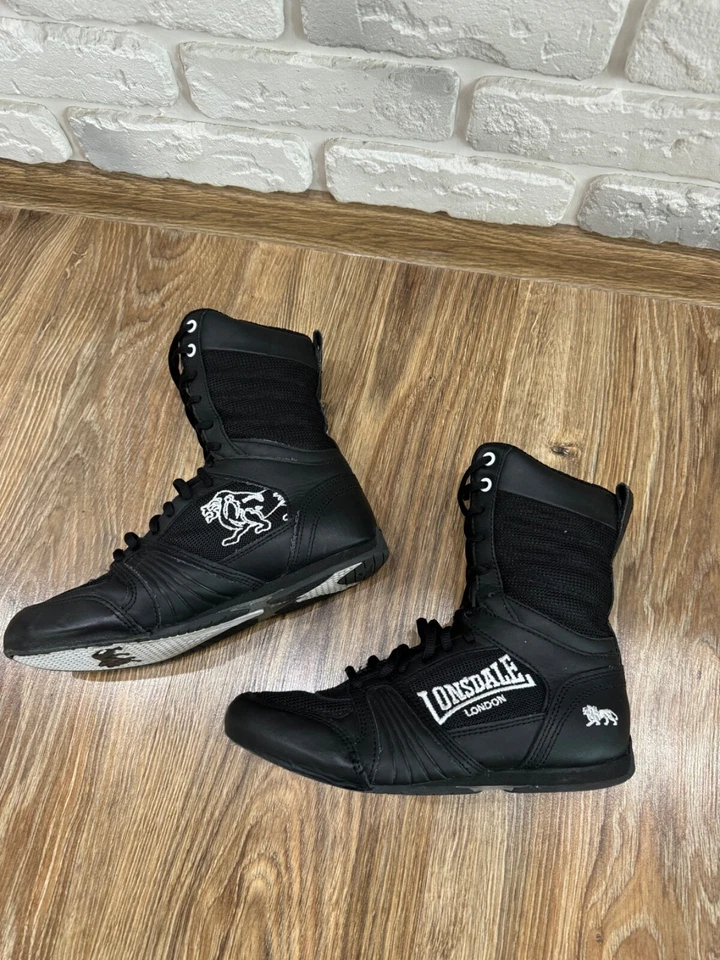 LONSDALE CONTENDER HI BOXING BOOTS SIZE UK4 BLACK Leather - Image 4 of 4