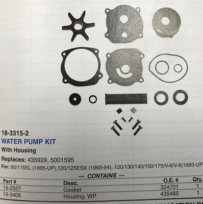 Boat Marine Water Pump Kit Johnson Evinrude 90//115SL 120//125ESX Replaces 435929
