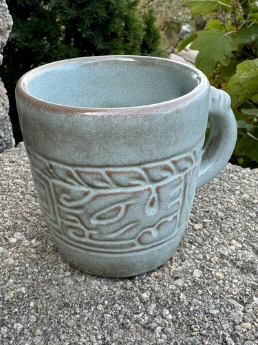 Frankoma Pottery Mayan Aztec Prairie Blue Green 7C Mug - Cup