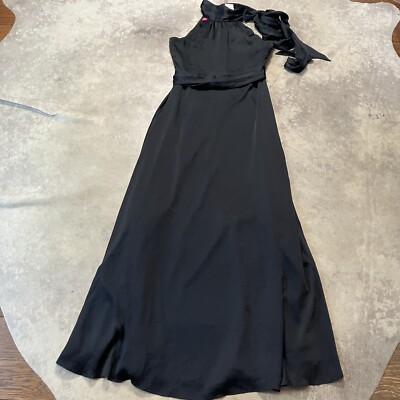Sachin Babi Dress Womens 6 Black Kayla Gown Satin Tie Neck Pleated Waist