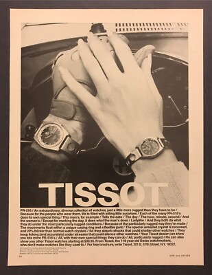 1970 Tissot Mens & Womens PR-516 Watch photo ''More Rugged'' vintage print ad