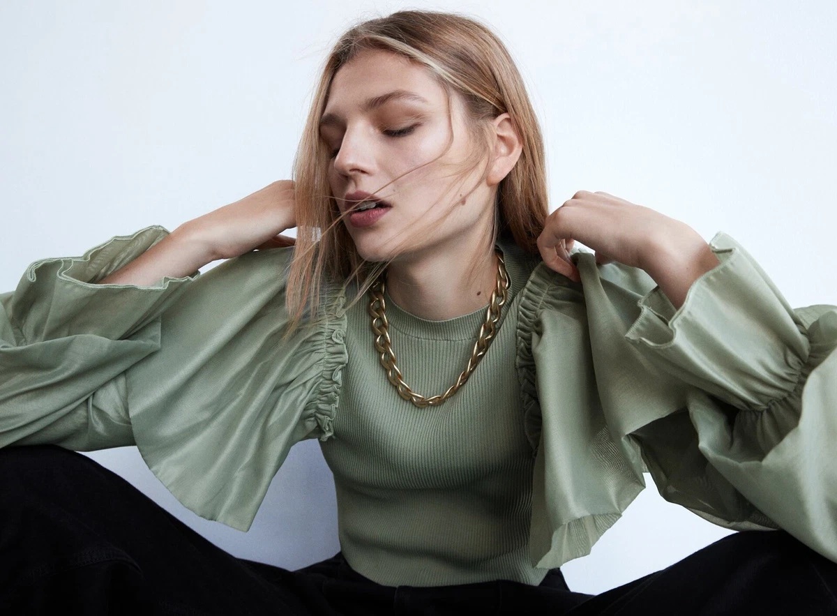 Green ruffle best sale sweater