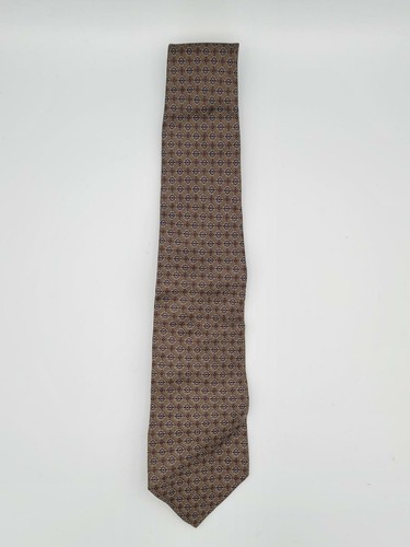 Corbata Coburne Cuadrada Para Hombre Marrón/Azul Patrón Geométrico Seda 56"x3.5" - Nueva Sin Etiquetas - Imagen 2 de 4