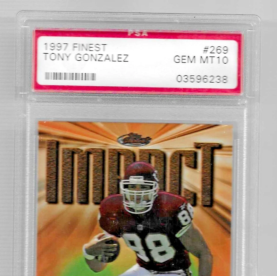 1997 ЛУЧШАЯ ФУТБОЛЬНАЯ КАРТОЧКА NO269 HOF ТОНИ ГОНСАЛЕС RC PSA 10 НАЧАЛЬНИКИ КАНЗАС-СИТИ - Изображение 2 из 4