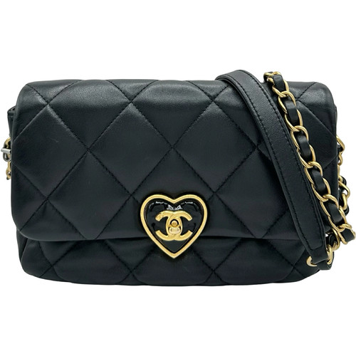 Chanel Heart Lock Mini Flap Chain Shoulder Bag AS3986 Black Lambskin r0_1004