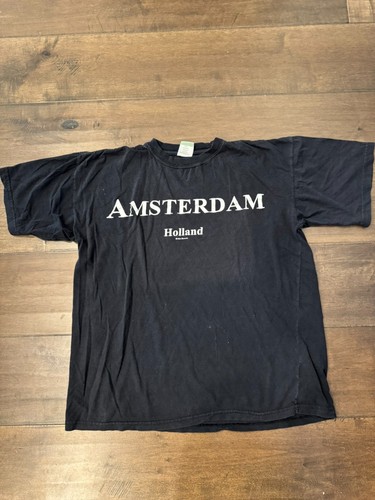Vintage Amsterdam Holland Shirt Mens Large Black Amsterdam Graphic Qualy-T