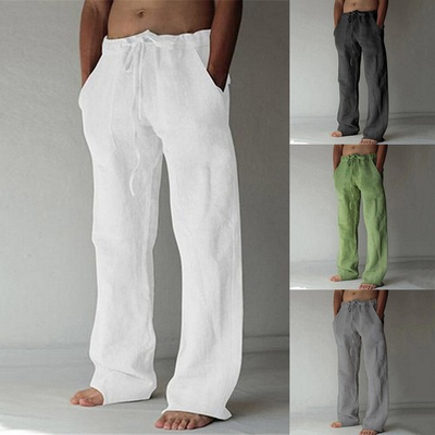 #ad Mens Cotton Linen Loose Pants Solid Color Casual Baggy Summer Beach Trouser❤ $23.99