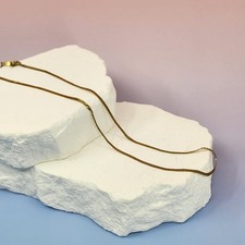 Trifari Gold Tone Flat Herringbone Chain Necklace Vintage Minimalist Layering