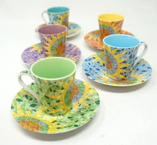 Giordano Di Ponzano Mozaic 5 Porcelain Demitasse Cups Plates Espresso Sunburst