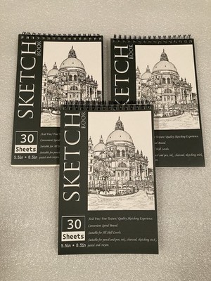 3 SKETCHBOOKS TOP SPIRAL 30 SHEETS 5.5 x 8.5