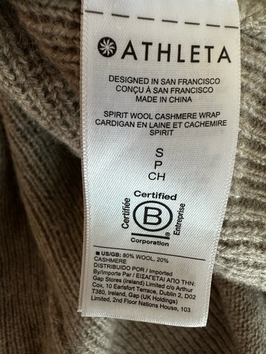 ATHLETA Spirit Wool Cashmere Wrap Open Cardigan Sweater Taupe Pockets Size Small - Picture 6 of 9