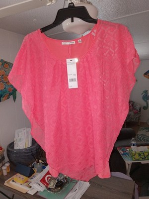 Notations Women's Overlay Salmon Blouse. Size PL. NWT 