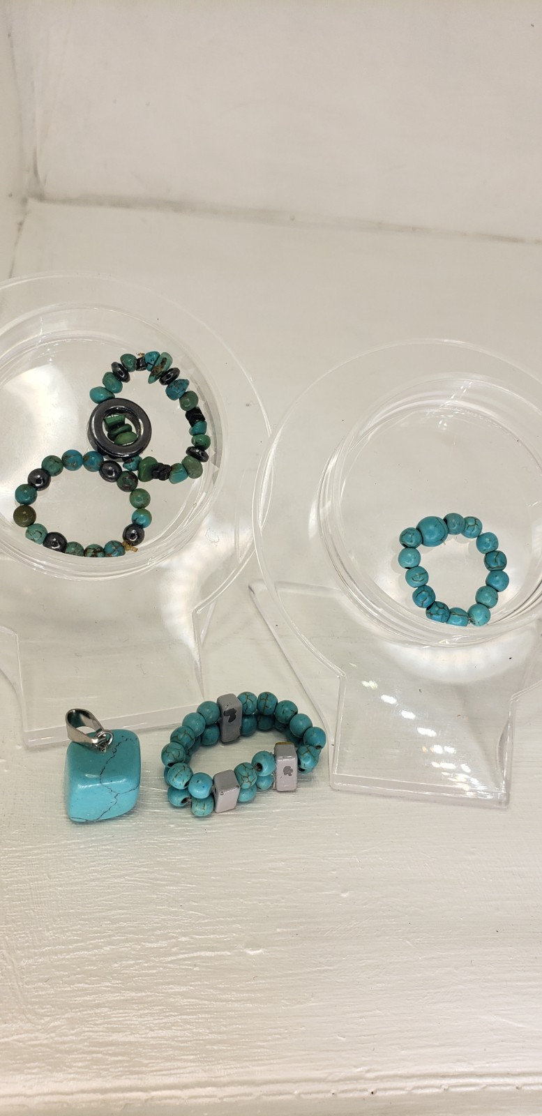 Handmade Turquoise Stackable Rings & Pendant/char… - image 1