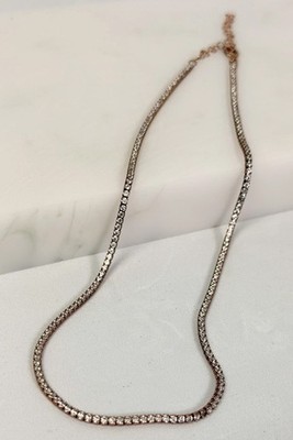 ELISE PAIGE Rose Gold 925 CZ Tennis Necklace Dainty Sparkly Layering Jewelry