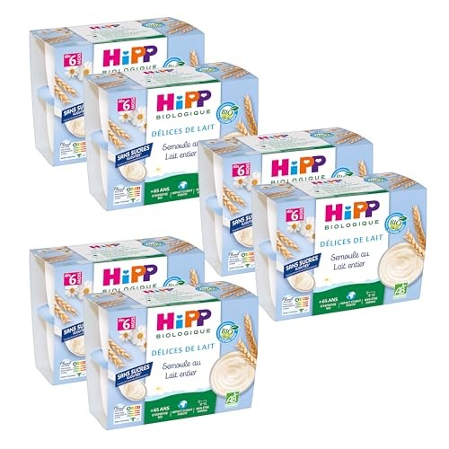 Semoule au lait entier HiPP Délices De Lait pour bébé en pack familial de 24 coupelles