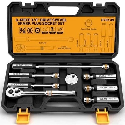 ELEAD 8-Piece Magnetic Swivel Spark Plug Socket Set with Ratchet Handle