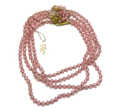 Vtg. Haskell Goldtone Pink Glass Bead Costume Jewelry Necklace - NO RESERVE! - 3