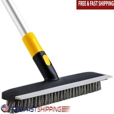 Telescopic Floor Scrub Brush 2 in 1 Stiff Bristle Cleaner Tile Shower Garage New