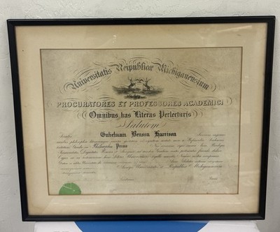 ORIGINAL 1899 University Of Michigan Latin Diploma Gulielmum William B Harrison