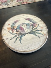 Coastal Decor Blue Crab Distressed Wood Lazy ...