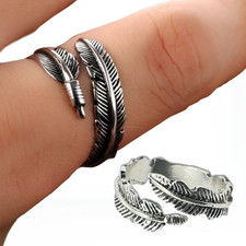 Bague enveloppante de plumes s925 en argent sterling réglable unisexe ange...