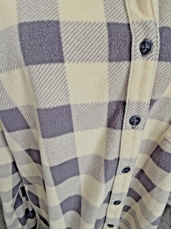 CHAQUETA BLUSA BOLSILLO FRONTAL A CUADROS GRIS AZUL POLAR BAJO MAINE LITE HECHA EN EE. UU. 2X Foto 2 de 4