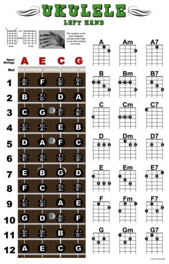 Buy Left Handed Ukulele Fretboard Chord Wall Chart Poster Ukelele Uke ...