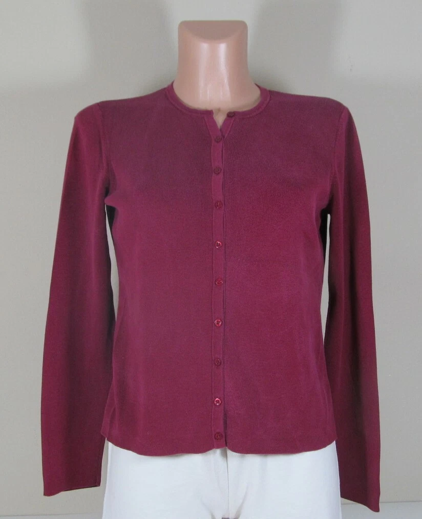 ANN TAYLOR Women s M Cardigan Button Sweater Top Burgundy 75 Silk 25 Cotton