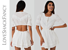 LoveShackFancy Delina Side Cutouts Open Back Embroidery & Lace Mini Dress L $375