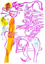 Outsider limited edition silkscreen print by  French Outsider artist Ody Saban