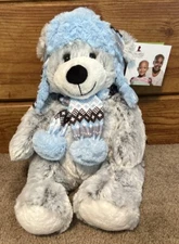 Hugfun International Gray Bear Plush Stuffed Animal Winter Hat Scarf Cuddle Toy