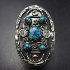 OLD 1940s Vintage Sterling Silver BLUE Spiderweb TURQUOISE RING sz 6.25 Vintage