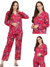 Indian Cotton Red Birds PJ Set Bridesmaid Pajama Set Women Nightwear Suits US