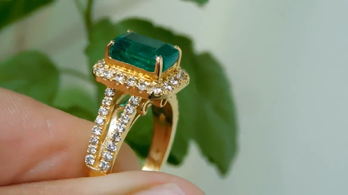 3.44 Ct Emerald Cut Natural Emerald & Diamond Wedding Ring 14K Solid Yellow Gold - Video 1 of 1