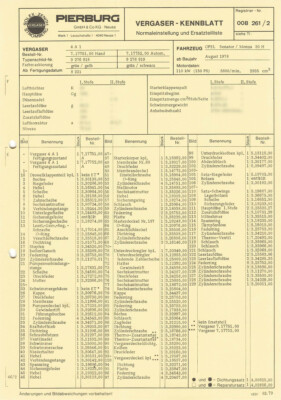 Datenblatt Einstelldaten Solex 4A1 Vergaser - Opel Senator / Monza 30H 9276918