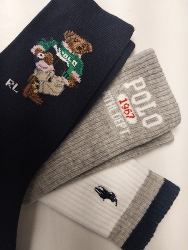 Big Boys Size 8-9.5 Ralph Lauren POLO FOOTBALL BEAR Crew Socks Shoe 13-3 , 3 Pr. - Picture 4 of 6