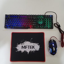 MFTEK Gaming Rainbow Backlit Wired Keyboard Mouse Combo Mouse Pad