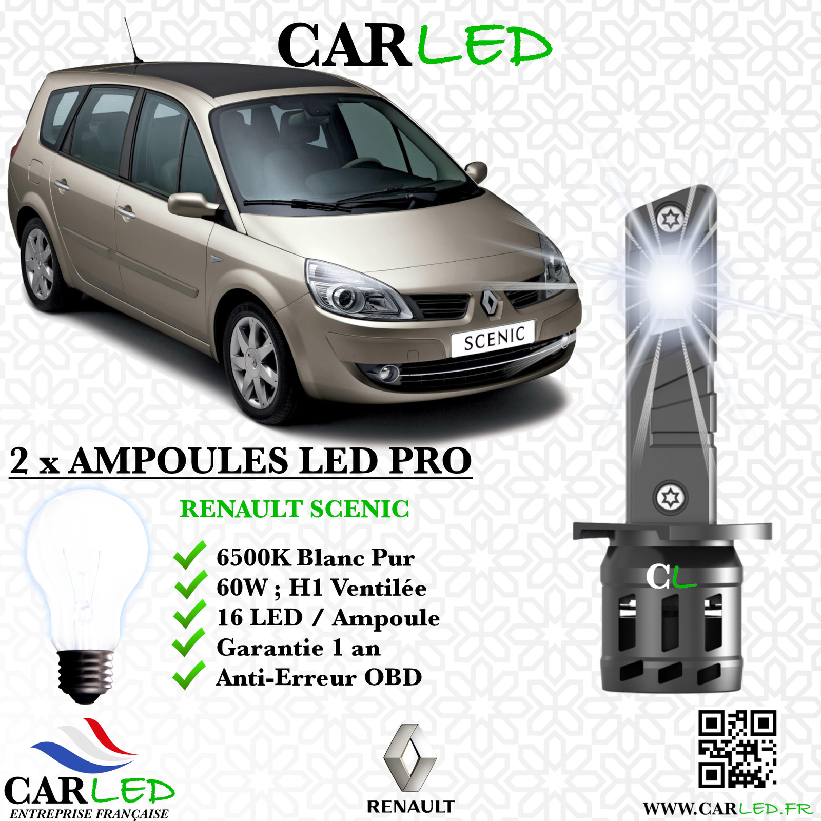 Kit ampoule LED Renault Scenic II pack feux de position et plaque immatriculation