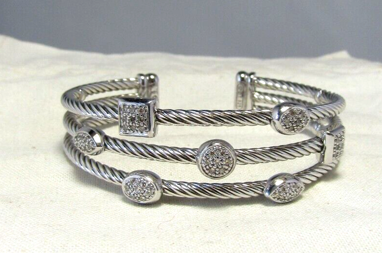 David Yurman Sterling Silver 3-Row Diamond Confetti Bracelet