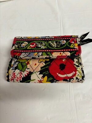 Vera Bradley  Black Multi Color Floral Bi Fold Wallet Snap Close EUC