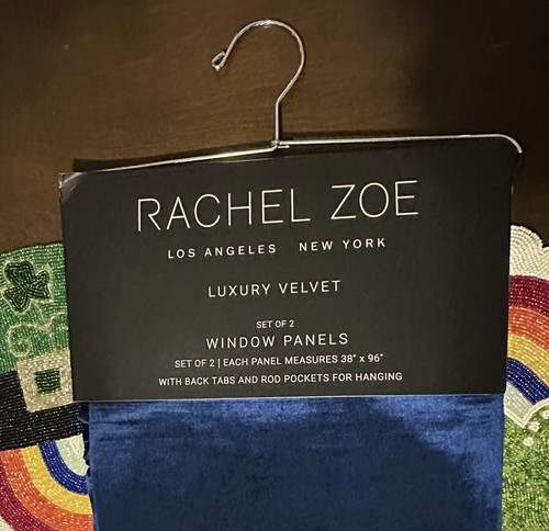2 Rachel Zoe Curtain Panel Set Luxury VELVET 38” x 96” Blue Curtains Panels NEW - Bild 7 von 8