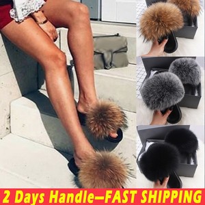 furry slip on sandals