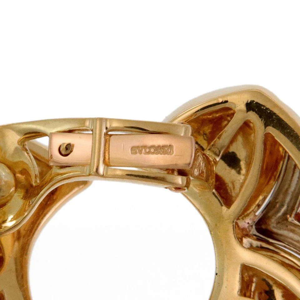 Bvlgari 18k Tri-Color Gold Fancy Designer Huggie Earrings - Image 3 of 4