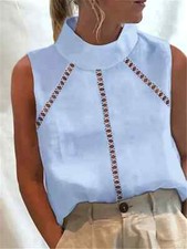 Hollow Lace Contrast Decorative Casual Shirt -Stand-up Collar - Size 16/XL- BNWT