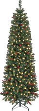 7.5Ft Pre-Lit Slim Pencil Christmas Tree with 350 Lights  Pine Cones