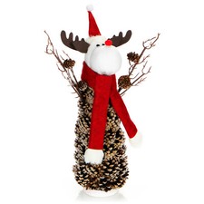 Rentierfigur Rudolf Größe XL, winterliche Elch-Figur mit Tannenzapfenkörper