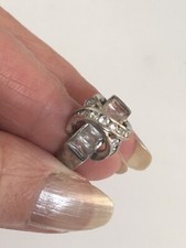 Vintage 925 Solid Sterling Silver Cz Unique Design Fancy luxurious Ring Size 8
