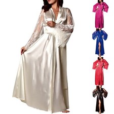 Women's Satin Long Nightdress Silk Lace Lingerie Nightgown Sleepwear Nightdress