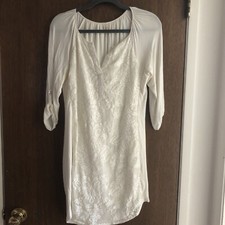 anthropologie tiny dress small cream floral embroidered rolled tab sleeves